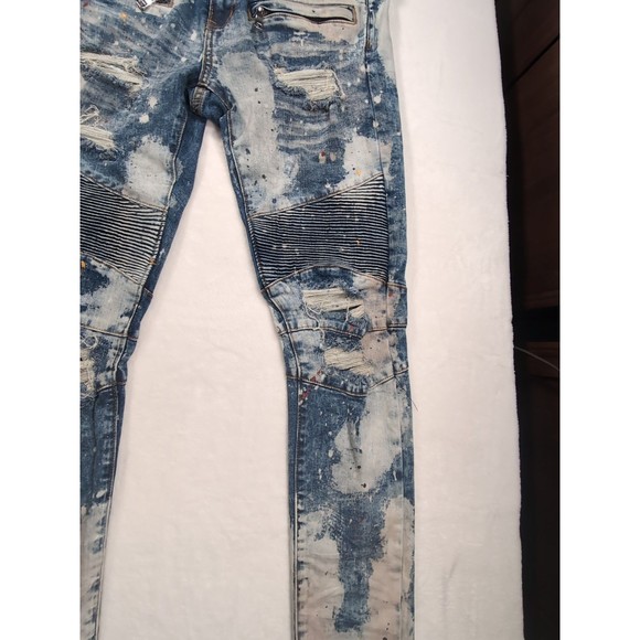 Embellish Jeans Men Tag 32 X 31 Rip Repair Patchwork Distressed Paint Tapered - Picture 7 of 16
